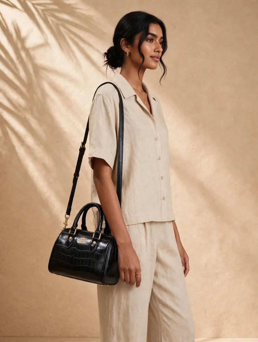 Coach Croc Mini Boston Bag - Black