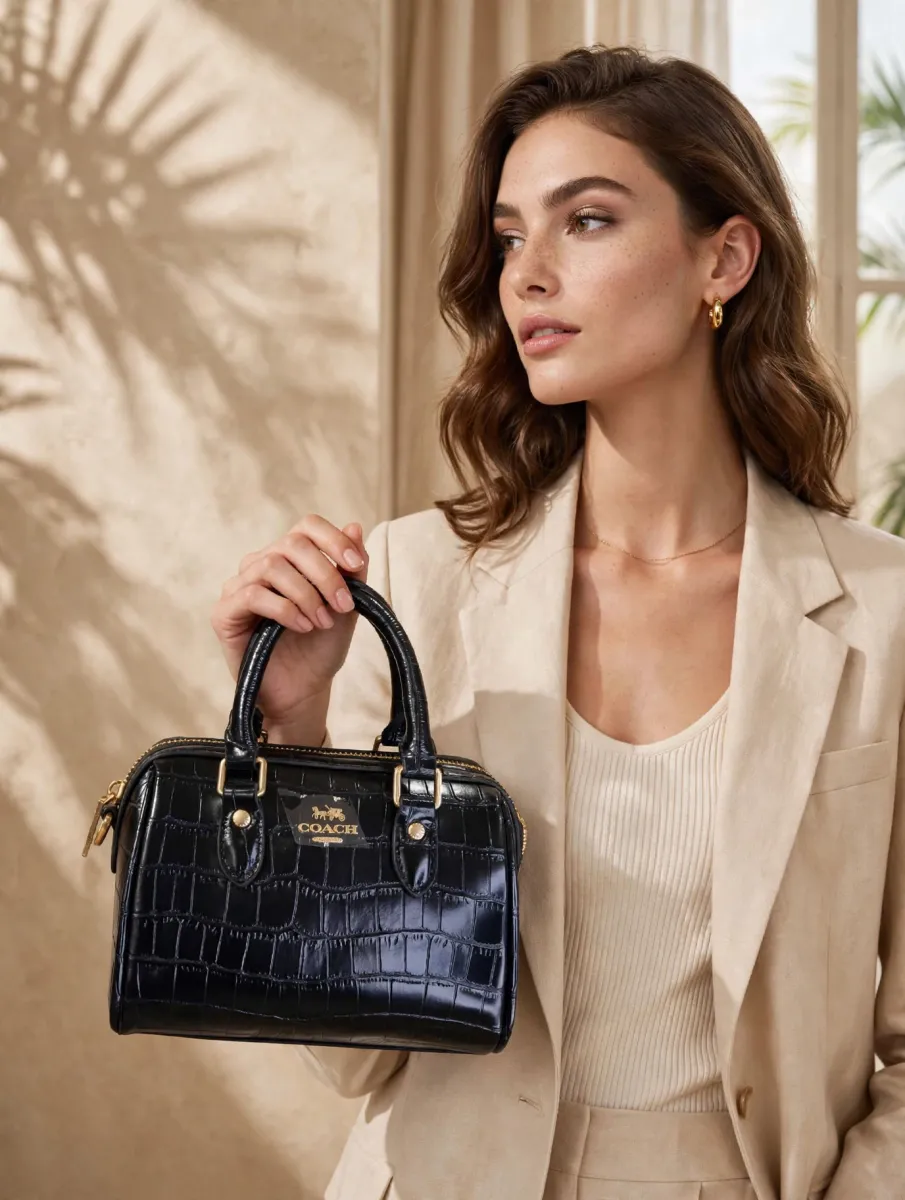 Coach Croc Mini Boston Bag - Black