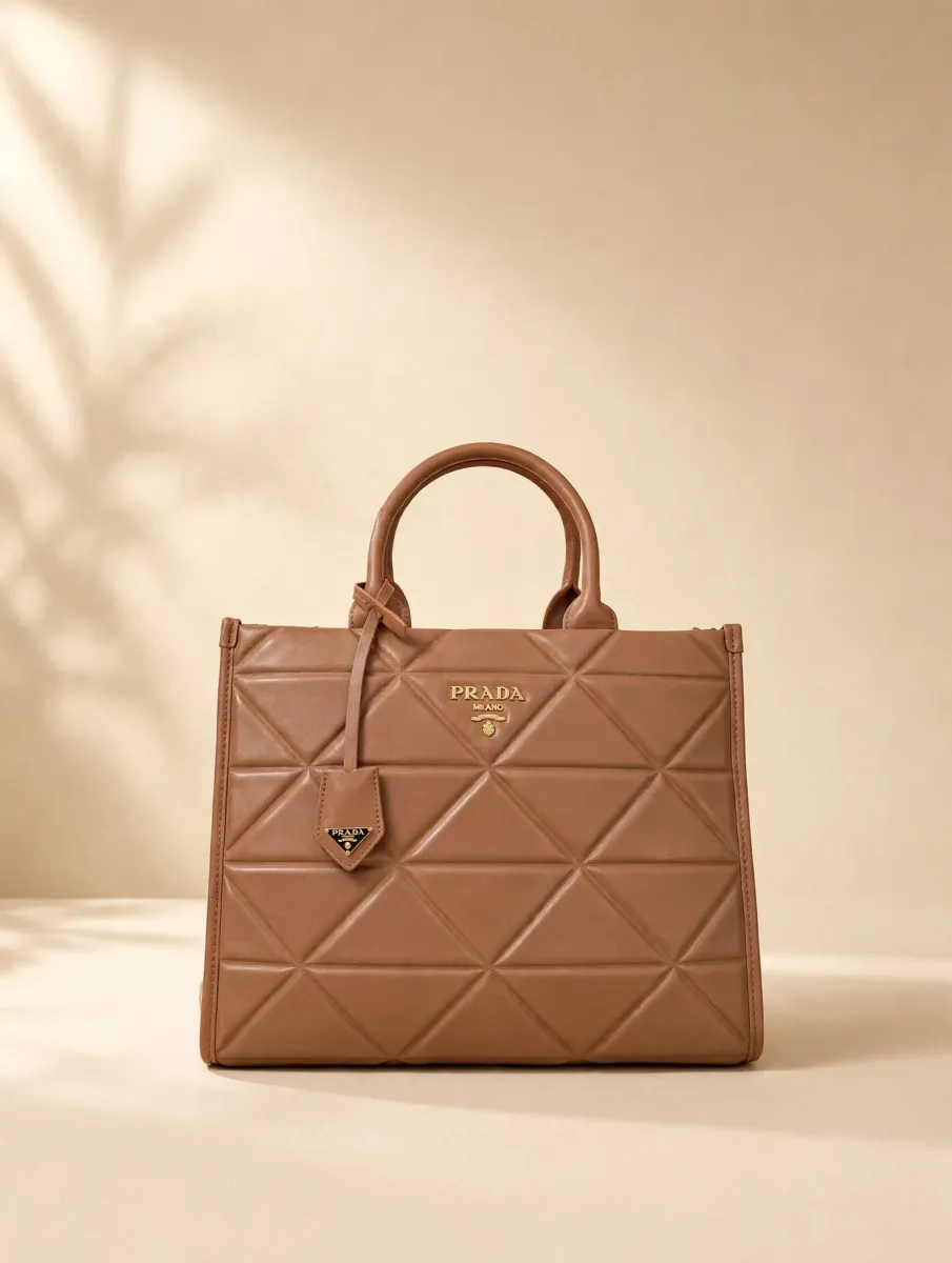 Prada Quilted Symbole Tote Bag - Tan Brown