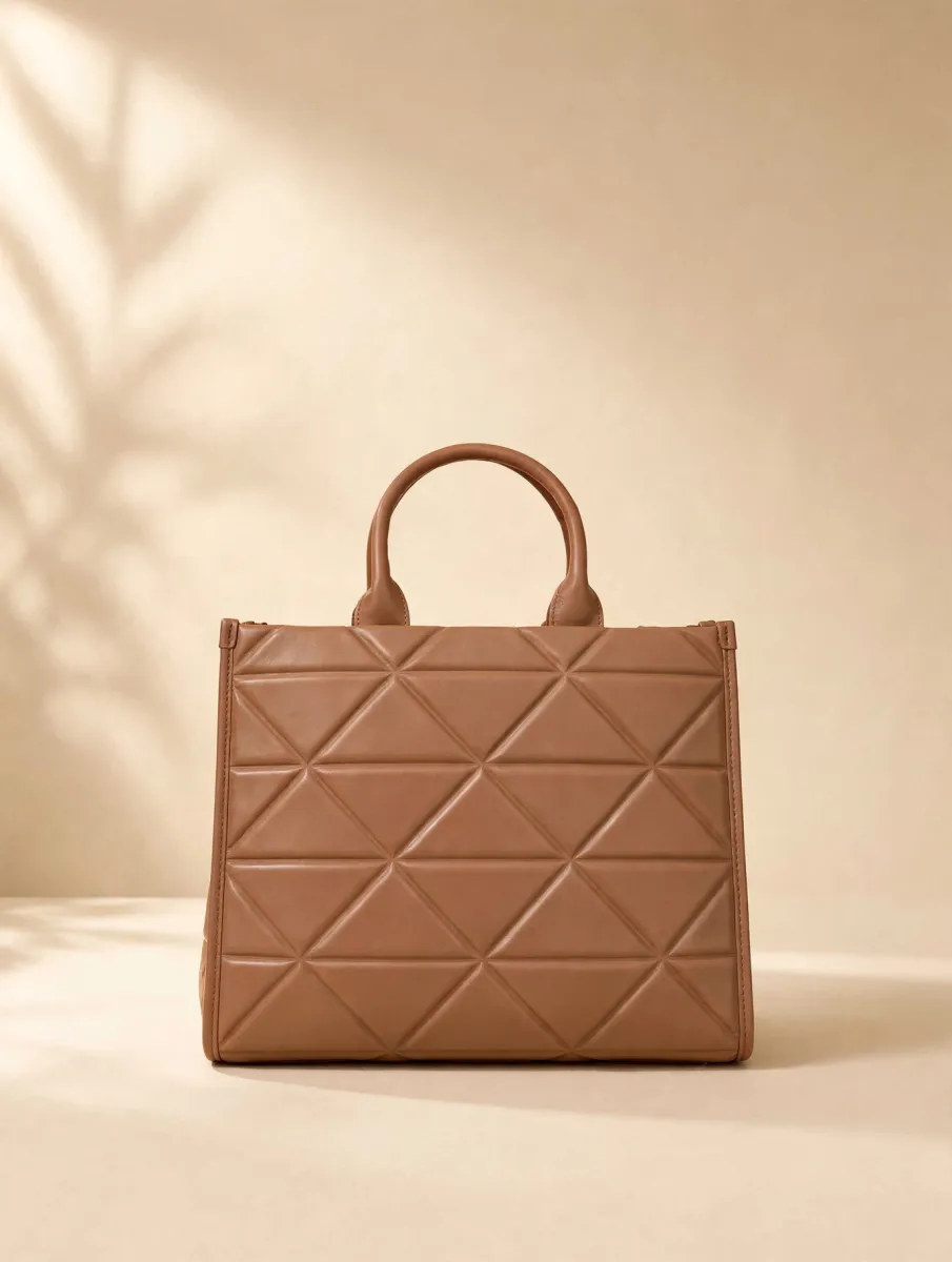 Prada Quilted Symbole Tote Bag - Tan Brown