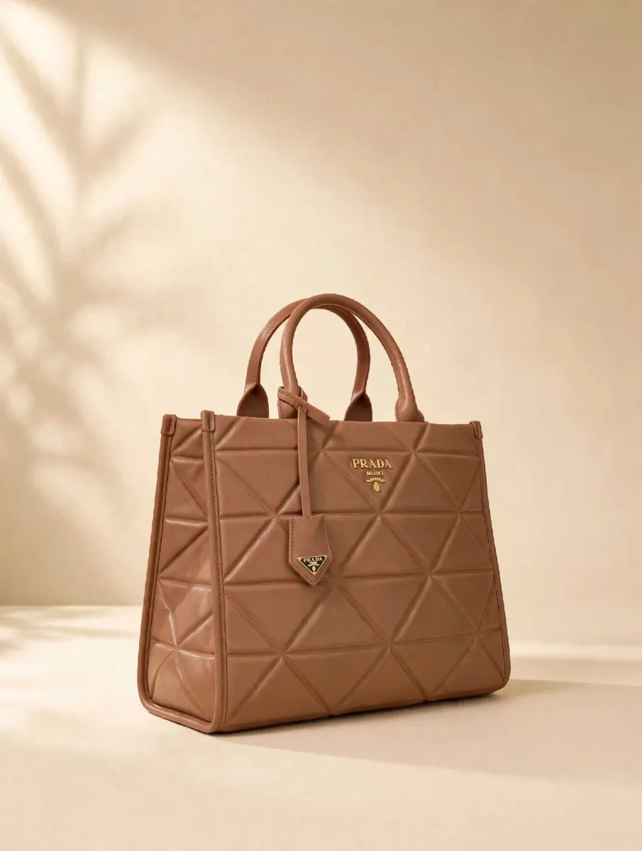 Prada Quilted Symbole Tote Bag - Tan Brown
