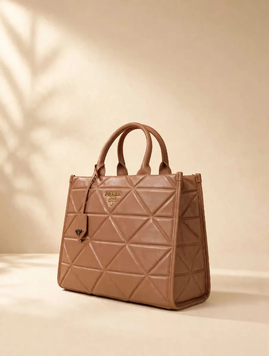 Prada Quilted Symbole Tote Bag - Tan Brown