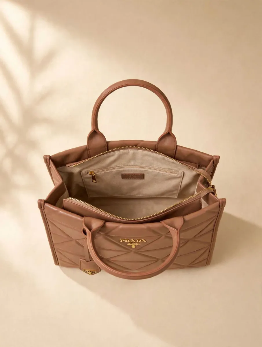 Prada Quilted Symbole Tote Bag - Tan Brown