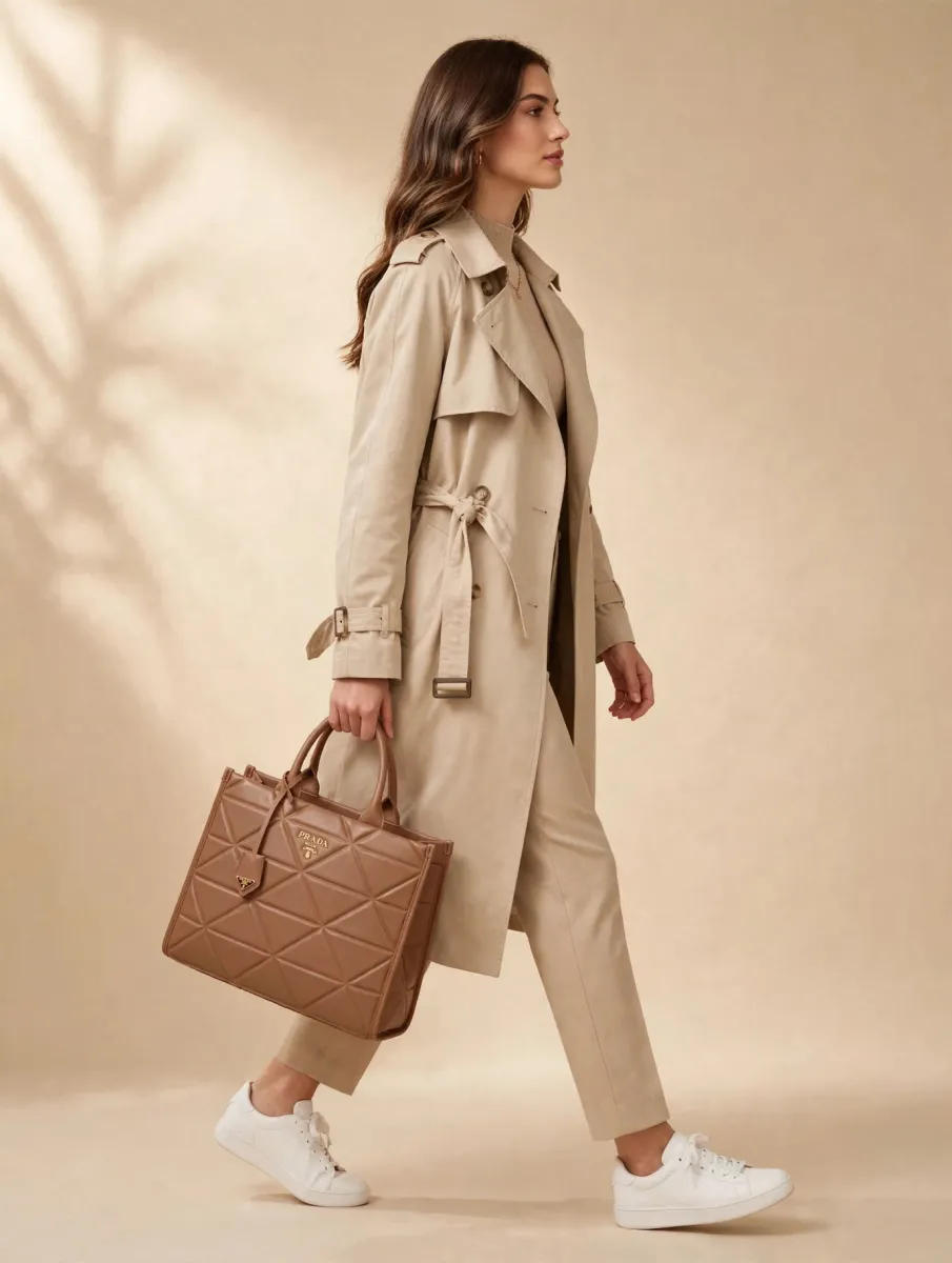 Prada Quilted Symbole Tote Bag - Tan Brown
