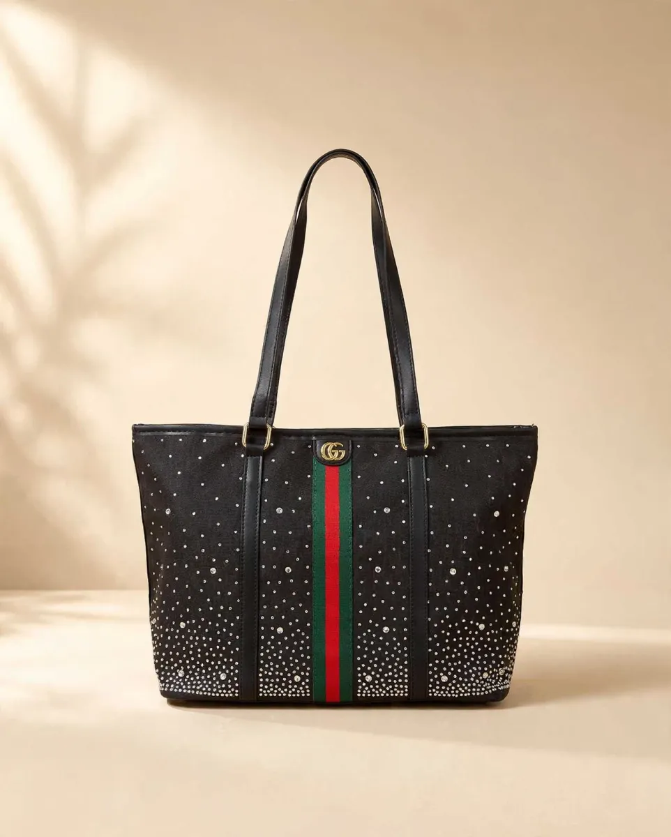 Black Studded Tote Bag
