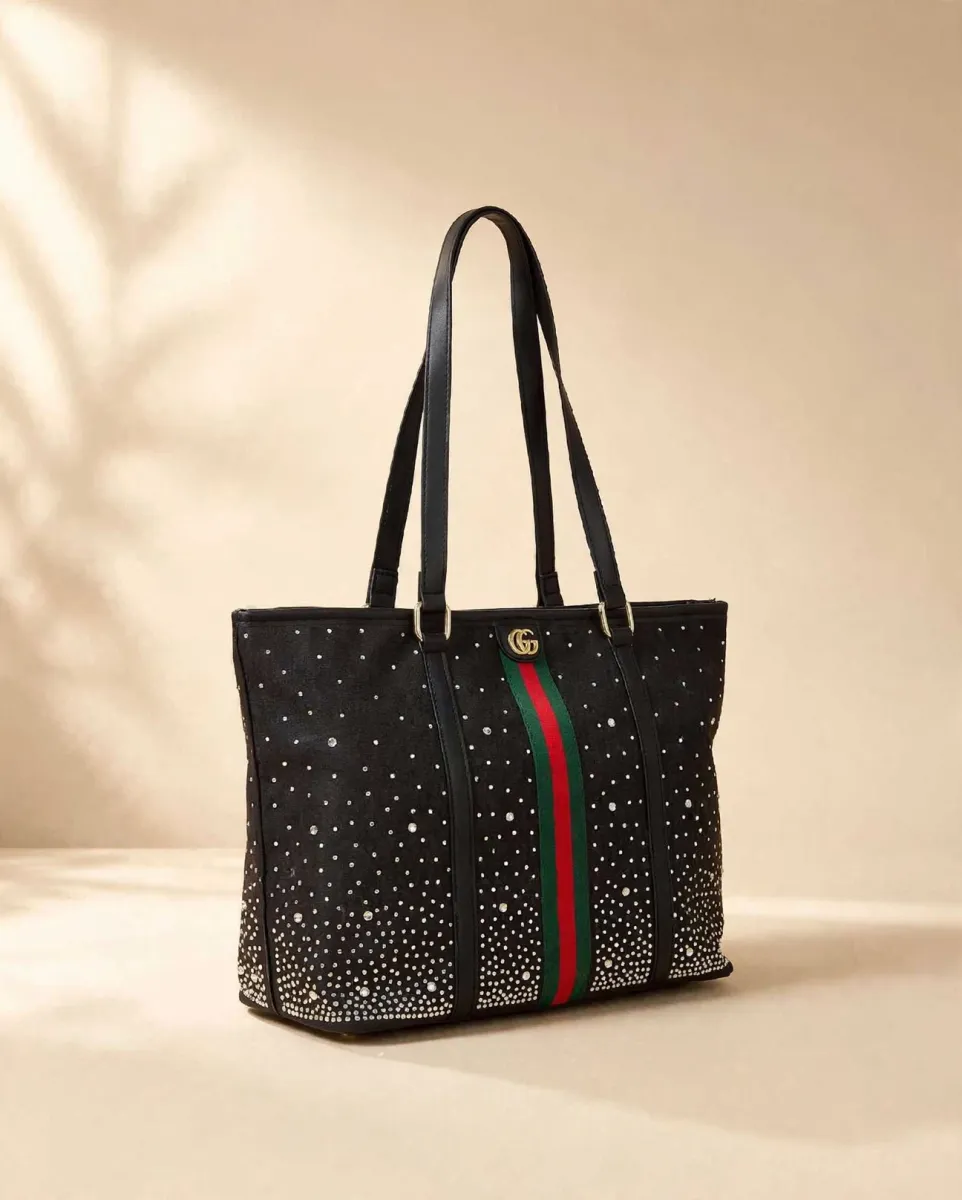 Black Studded Tote Bag