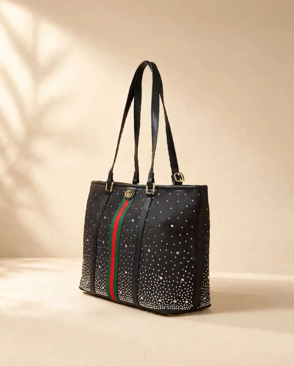 Black Studded Tote Bag