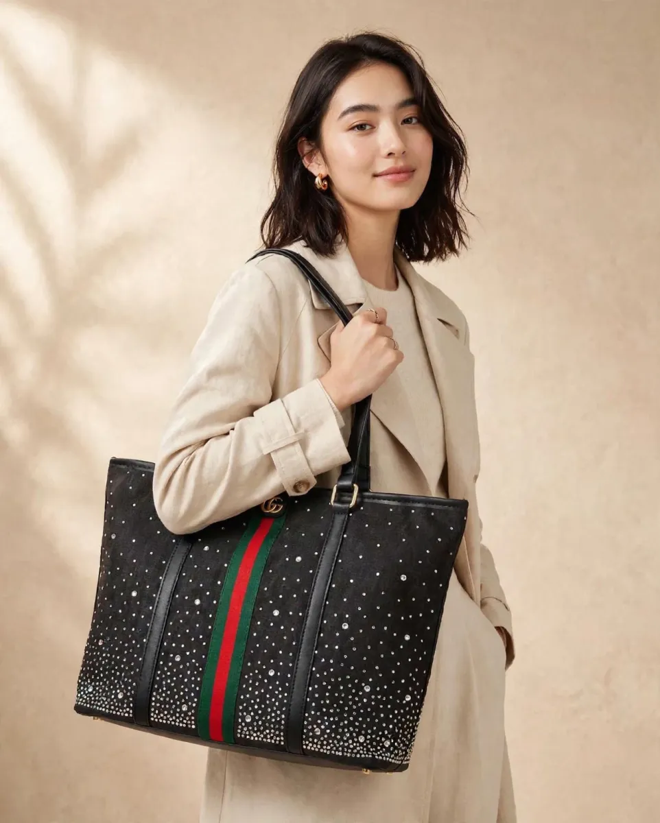 Black Studded Tote Bag