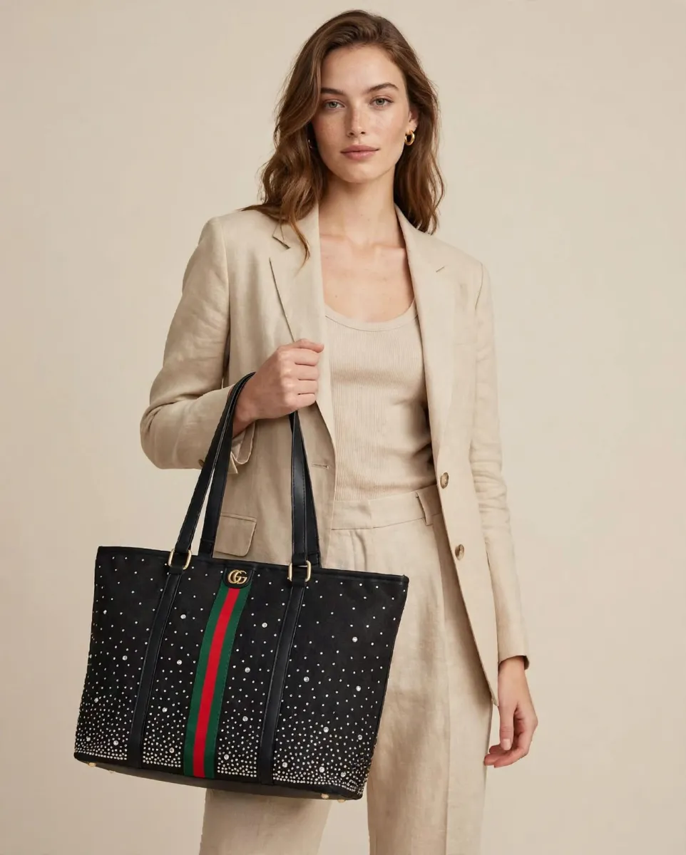 Black Studded Tote Bag