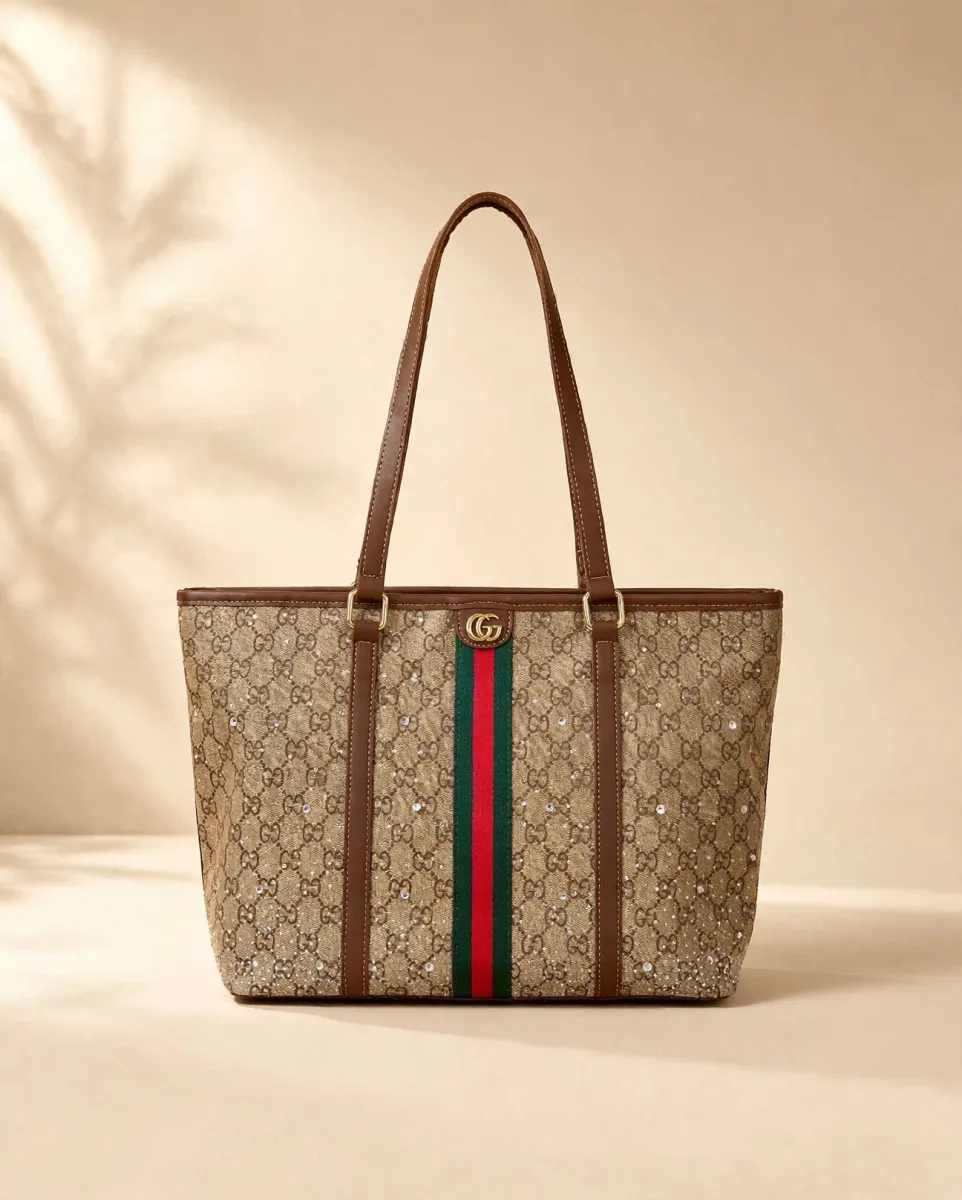 Beige Studded Tote Bag