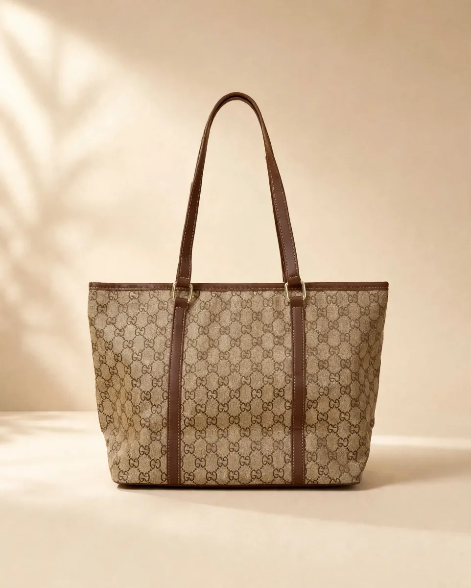 Beige Studded Tote Bag