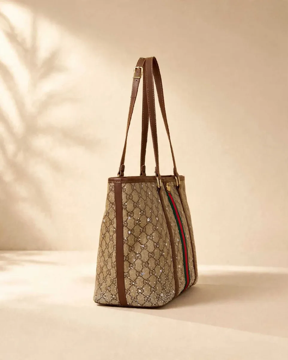 Beige Studded Tote Bag