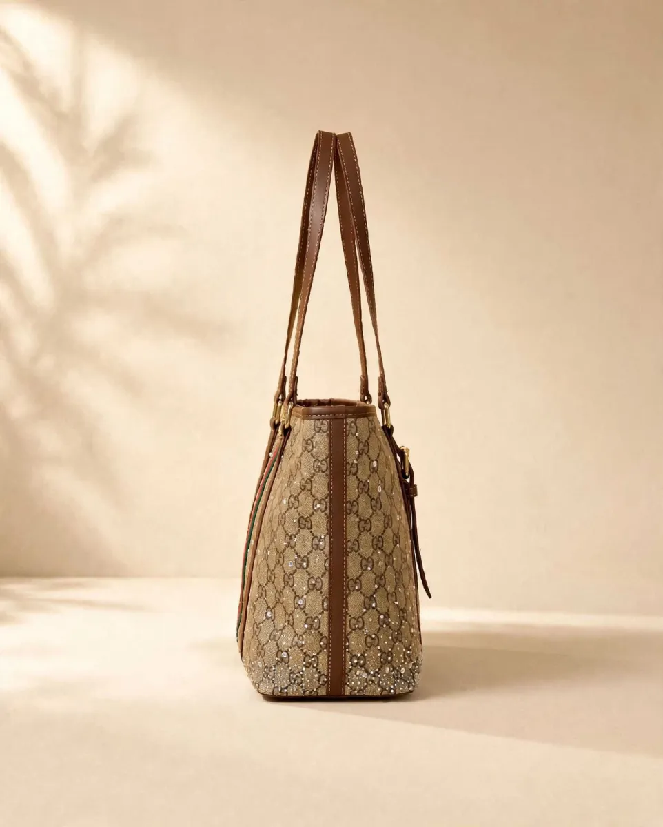 Beige Studded Tote Bag