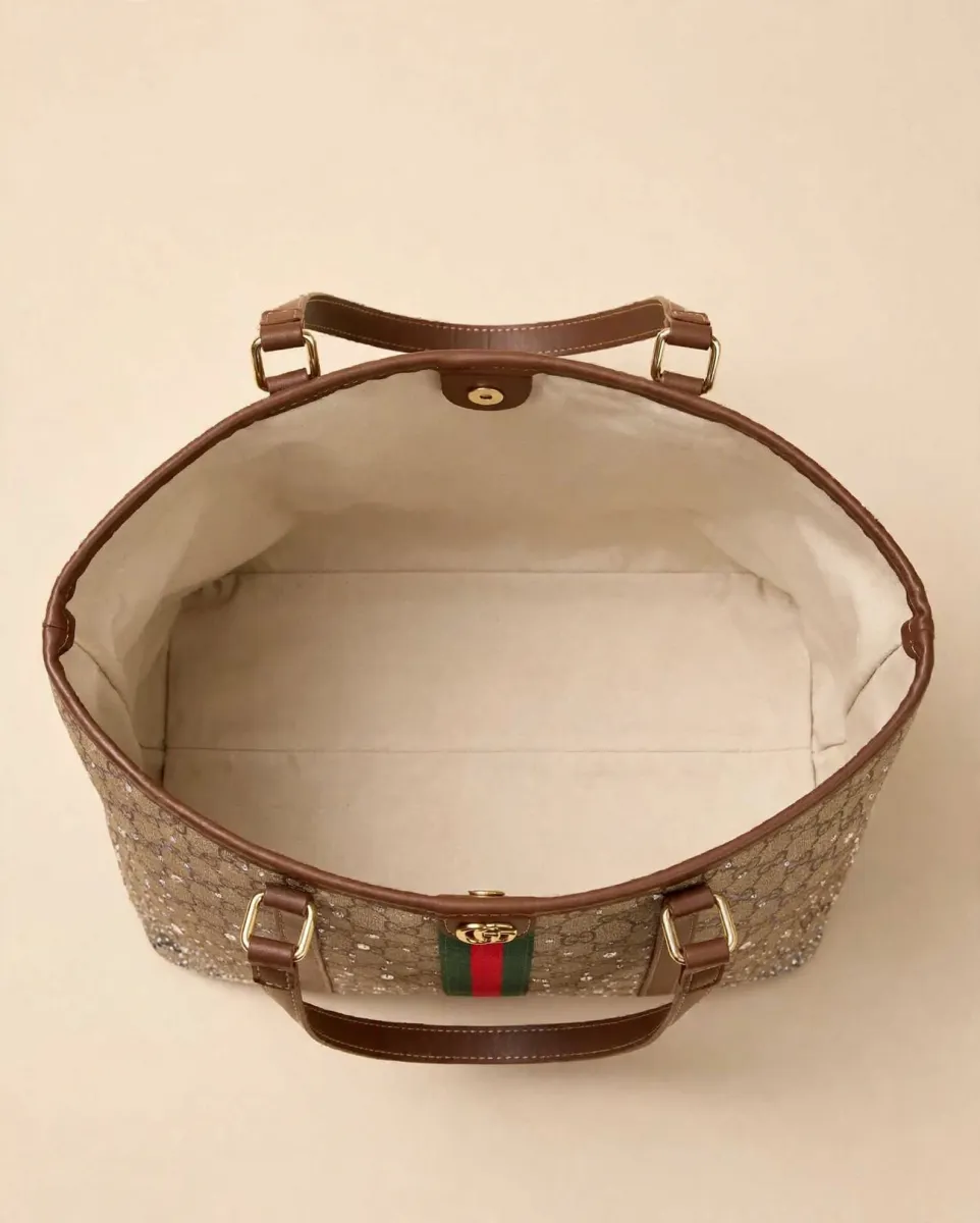 Beige Studded Tote Bag