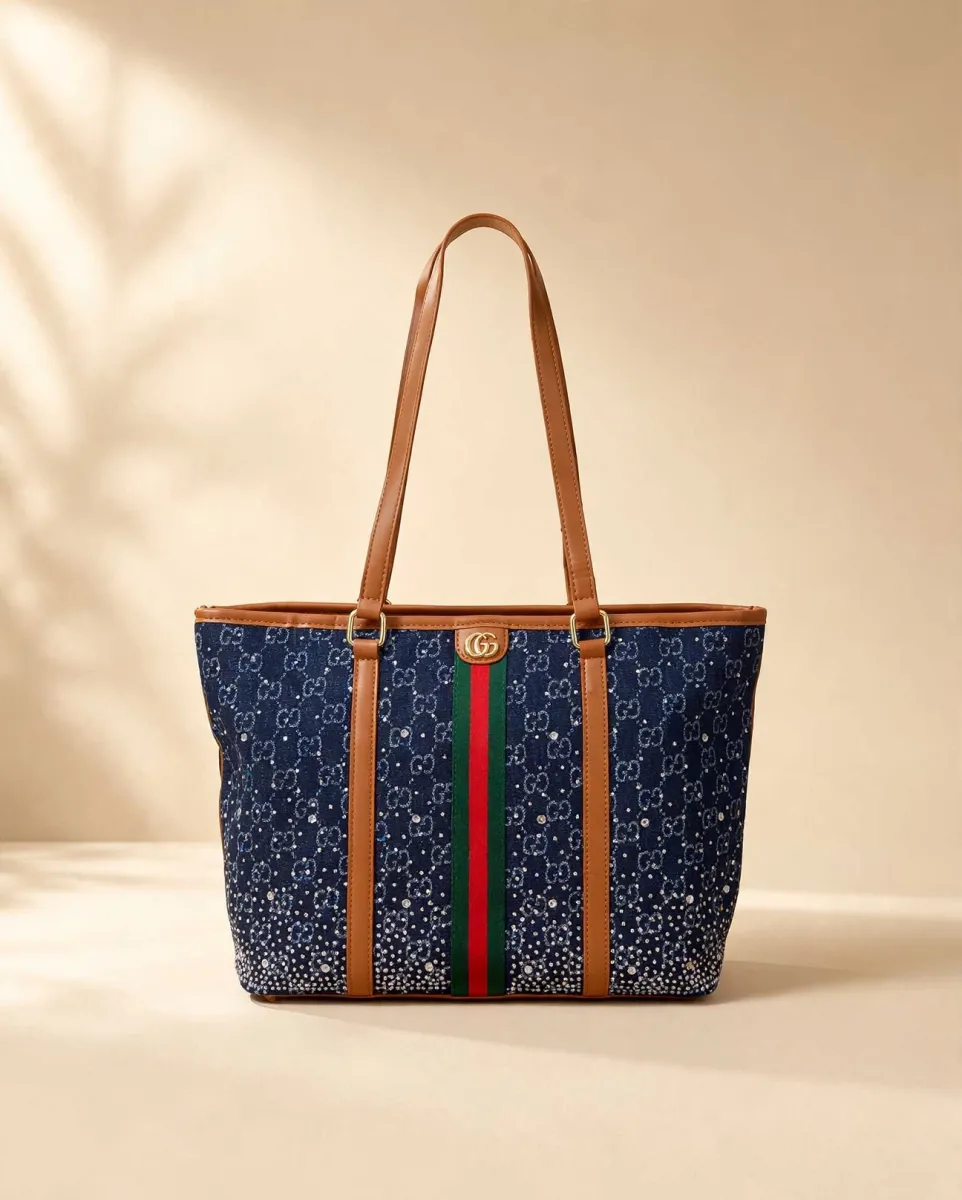 Blue Studded Tote Bag
