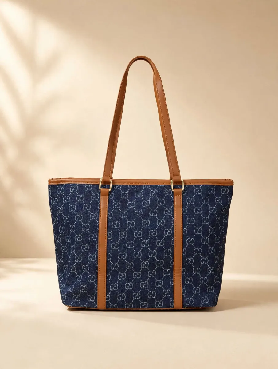 Blue Studded Tote Bag