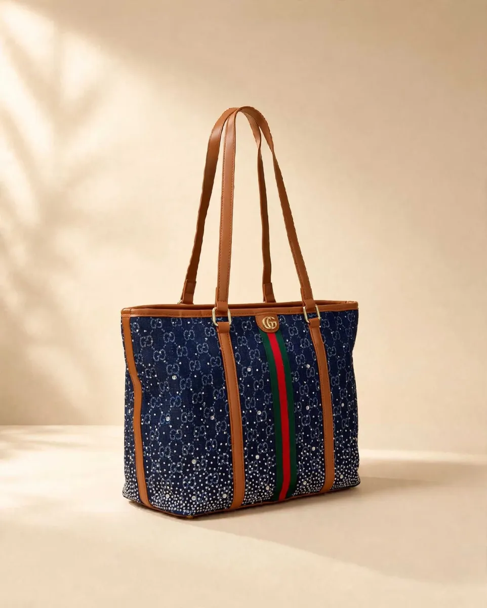 Blue Studded Tote Bag