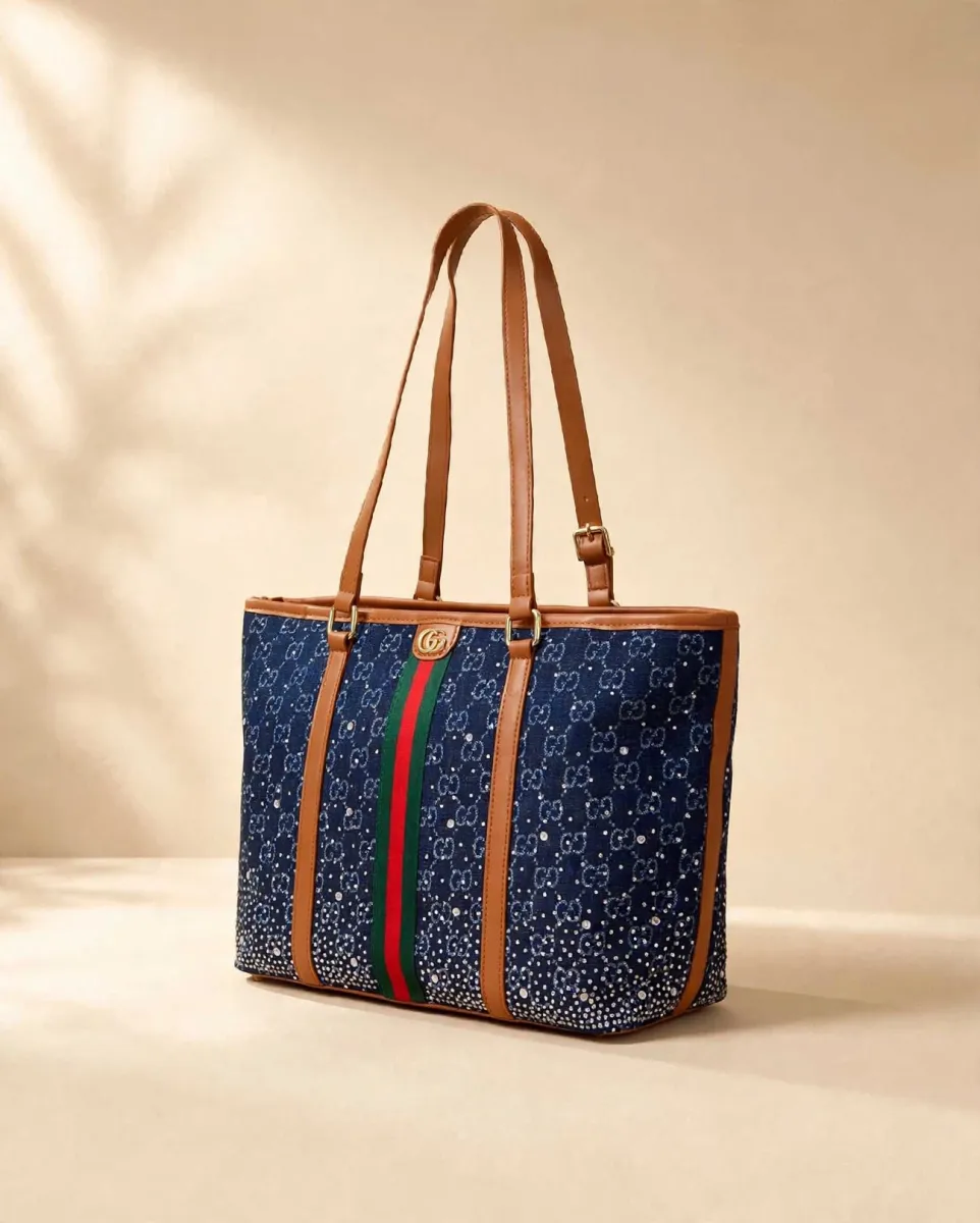 Blue Studded Tote Bag