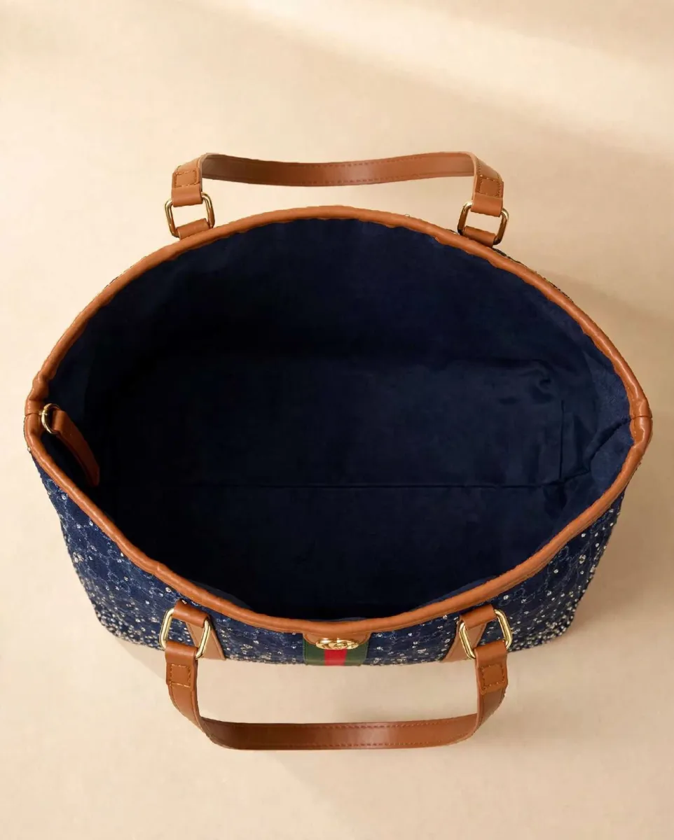 Blue Studded Tote Bag