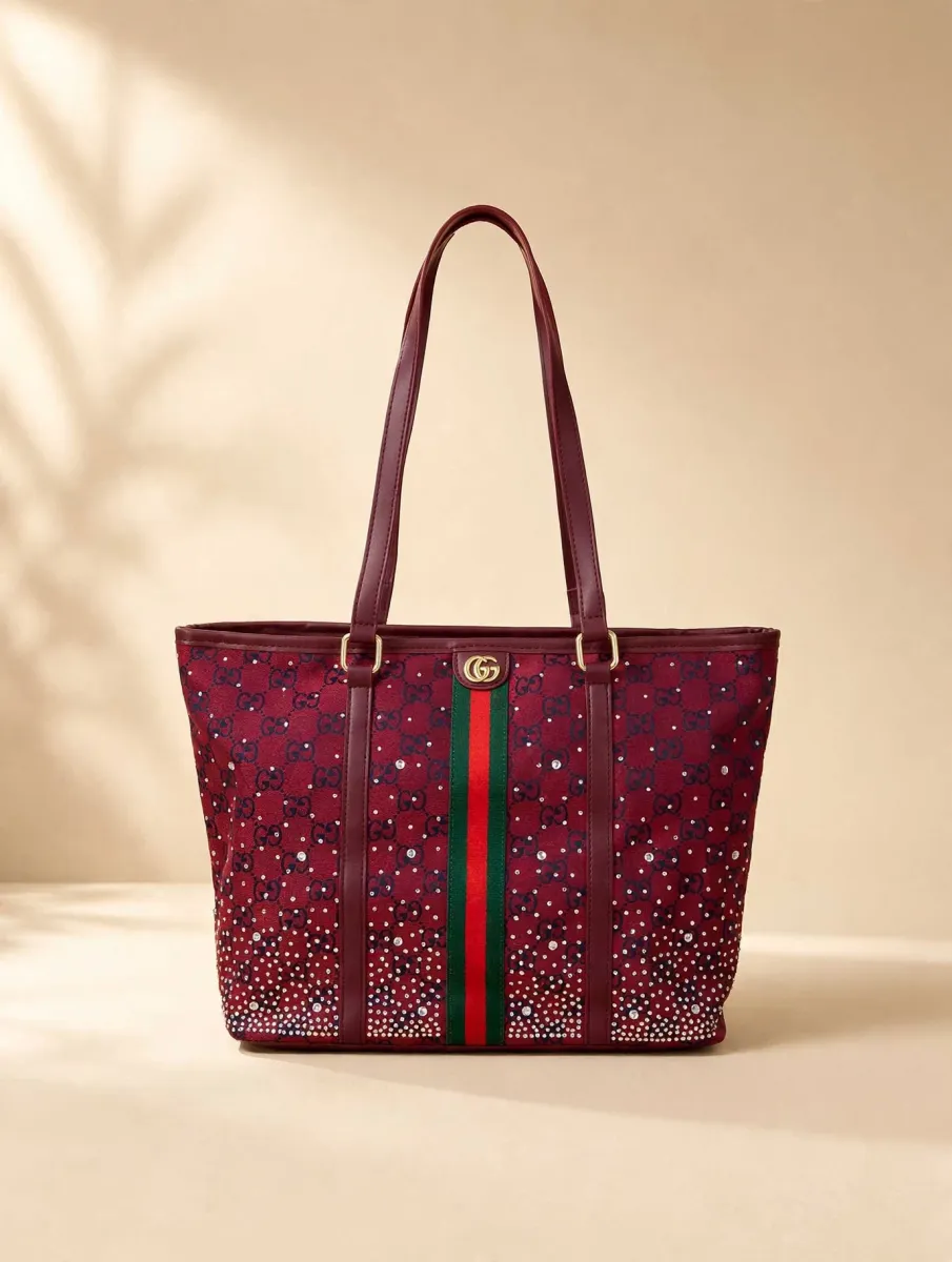 Maroon Studded Tote Bag