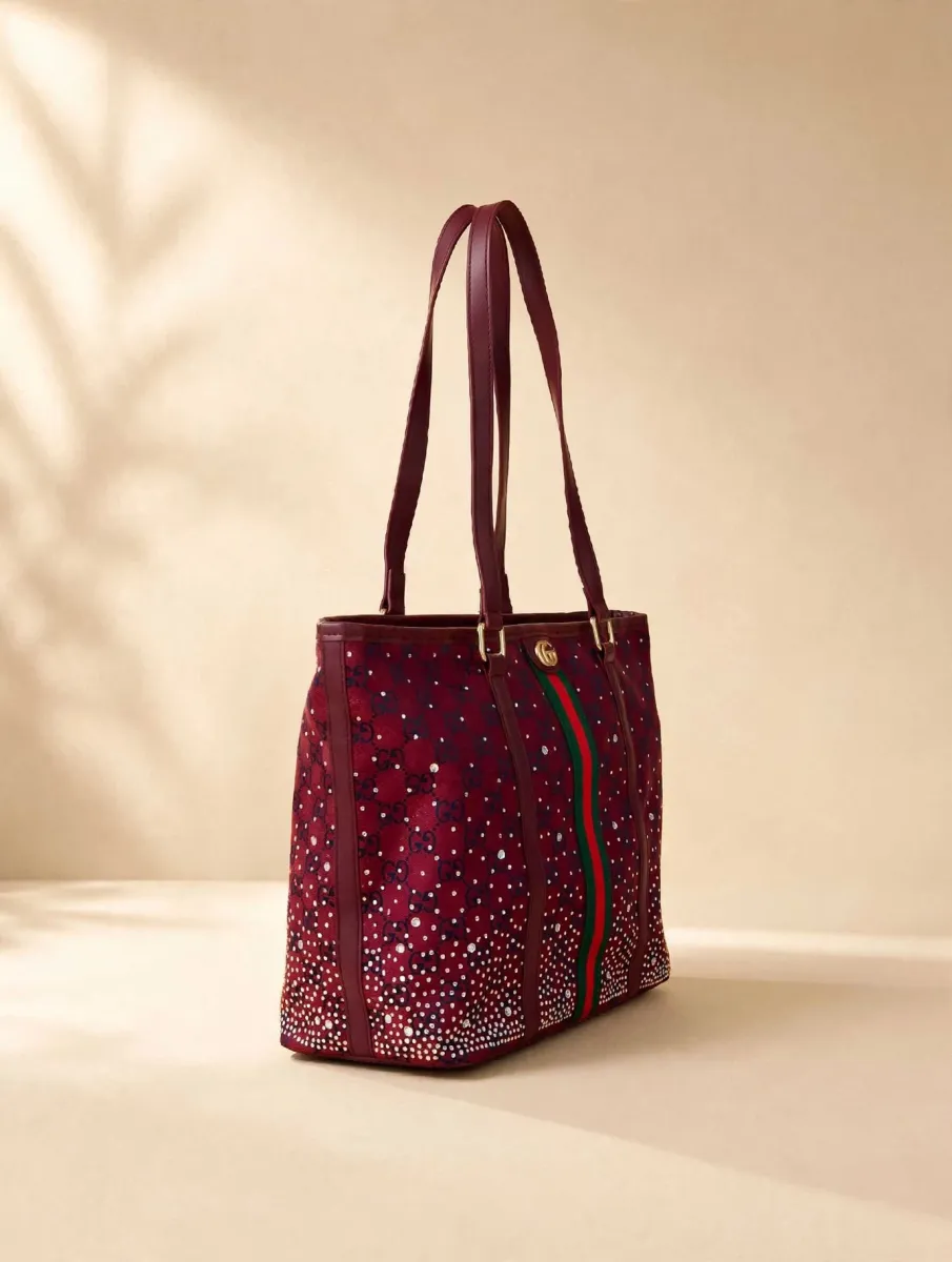 Maroon Studded Tote Bag