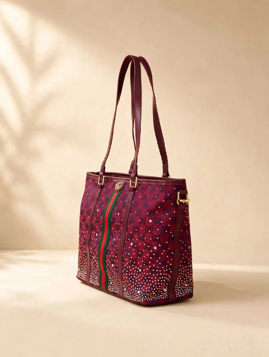 Maroon Studded Tote Bag