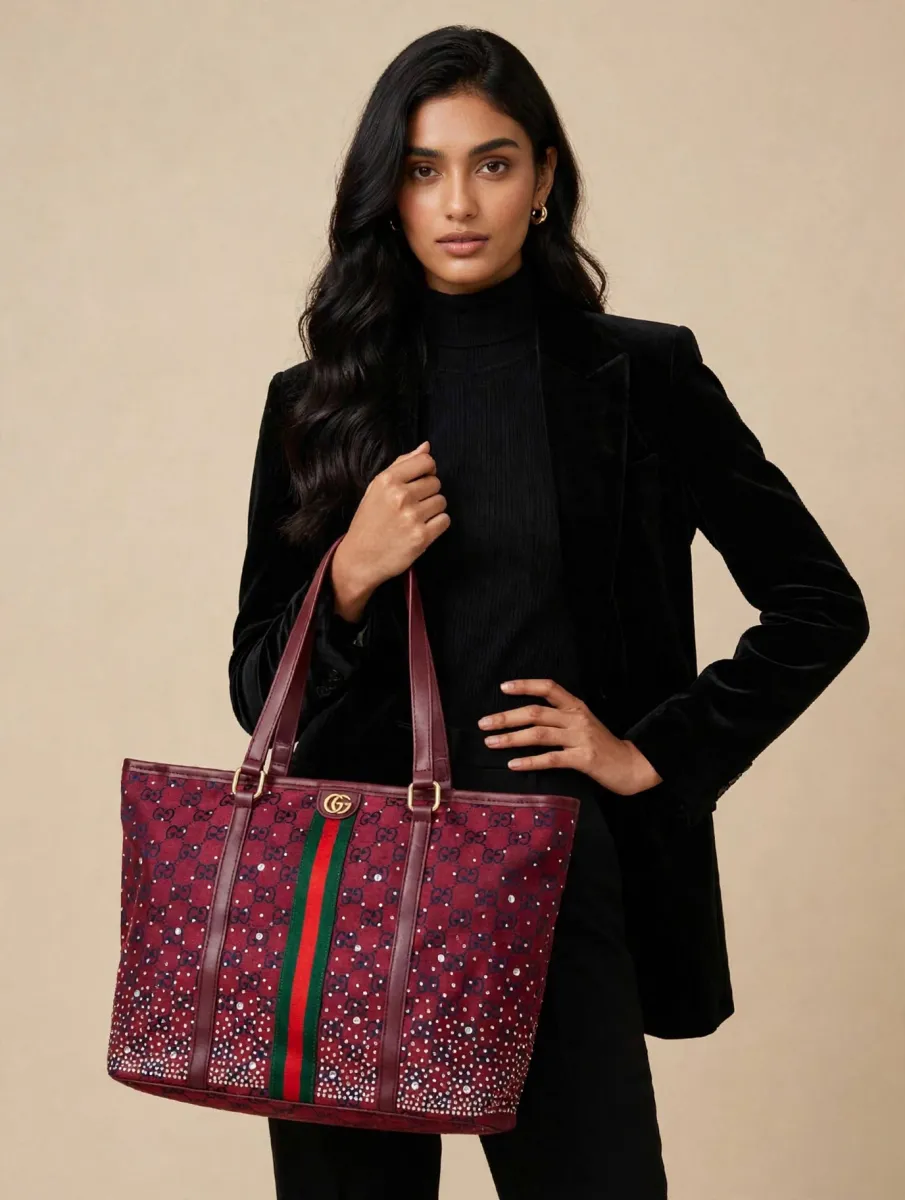 Maroon Studded Tote Bag