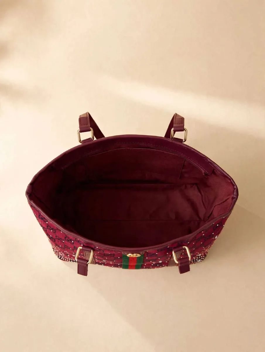 Maroon Studded Tote Bag