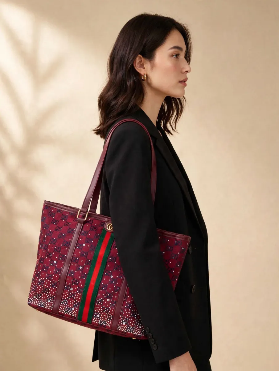 Maroon Studded Tote Bag