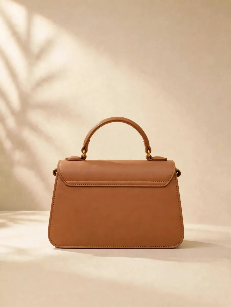 V-Clasp Tan Mini Handbag