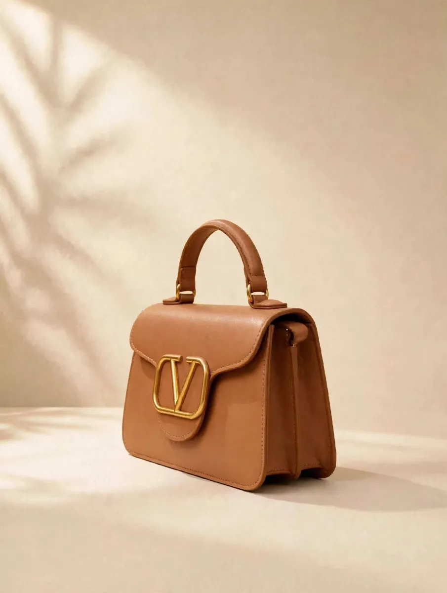 V-Clasp Tan Mini Handbag