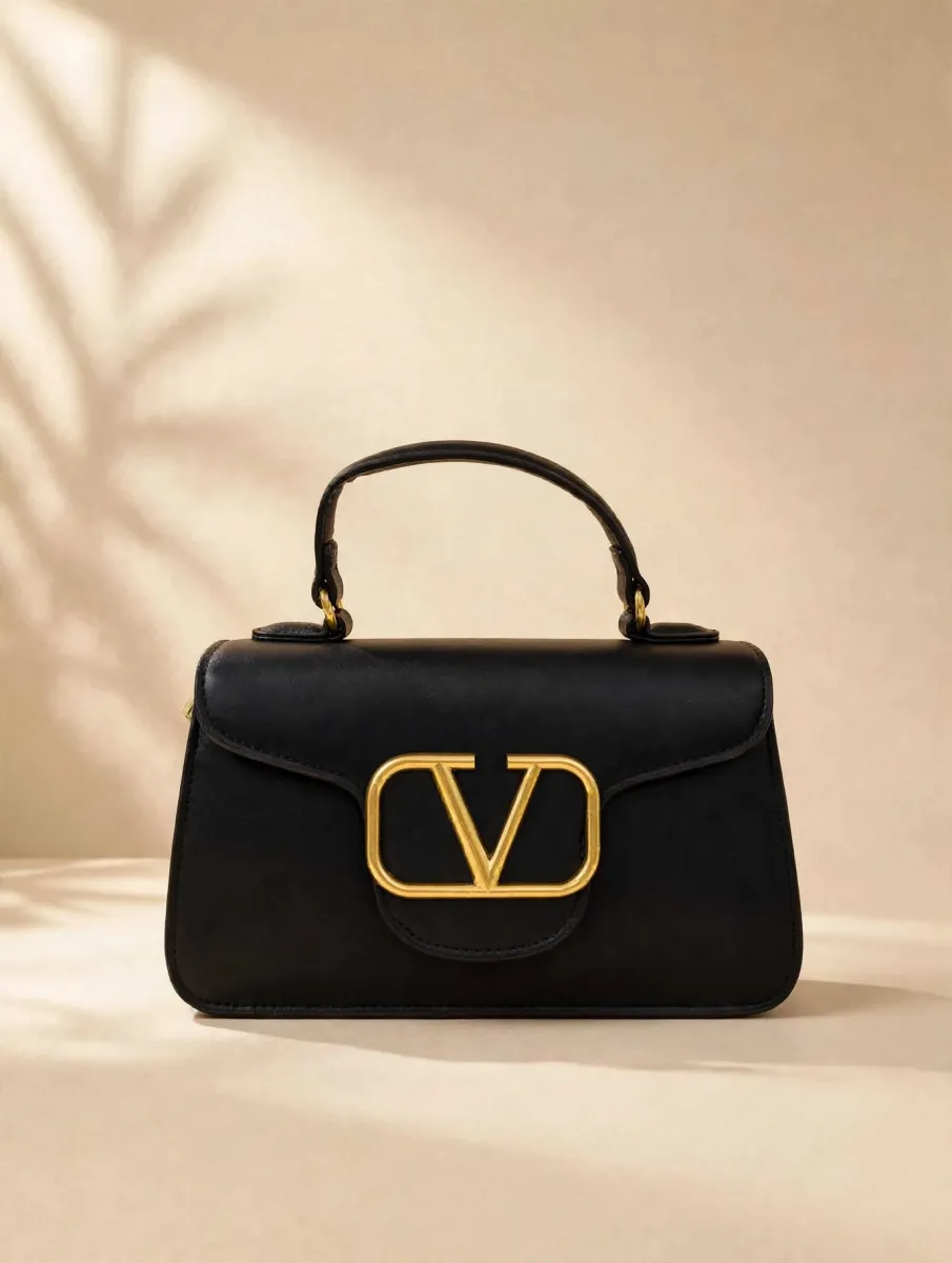 V-Logo Top Handle Sling Bag - Black